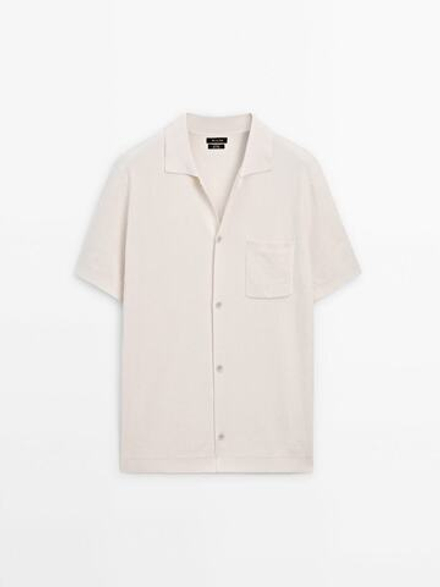 Massimo Dutti Кардиган с короткими рукавами и карманом, натуральный, кремовый