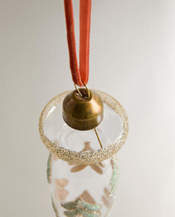 ZARA HOME ДЛИННОЕ БЛЕСТЯЩЕЕ ЕЛОЧНОЕ УКРАШЕНИЕ С УЗОРОМ «ЛИСТЬЯ», ЗЕЛЕНЫЙ