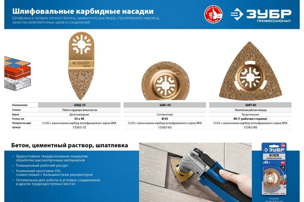 Шлифовальная насадка сегментная ЗУБР ШВС-65 (65 мм) 15563-65