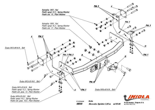 Фаркоп IMIOLA M.006 Mercedes Sprinter 3050 мм фургон 1995-2006, Volkswagen LT 28-35 3050 мм 1995-2006(паспорт и сертификат в комплекте)(без электрики)