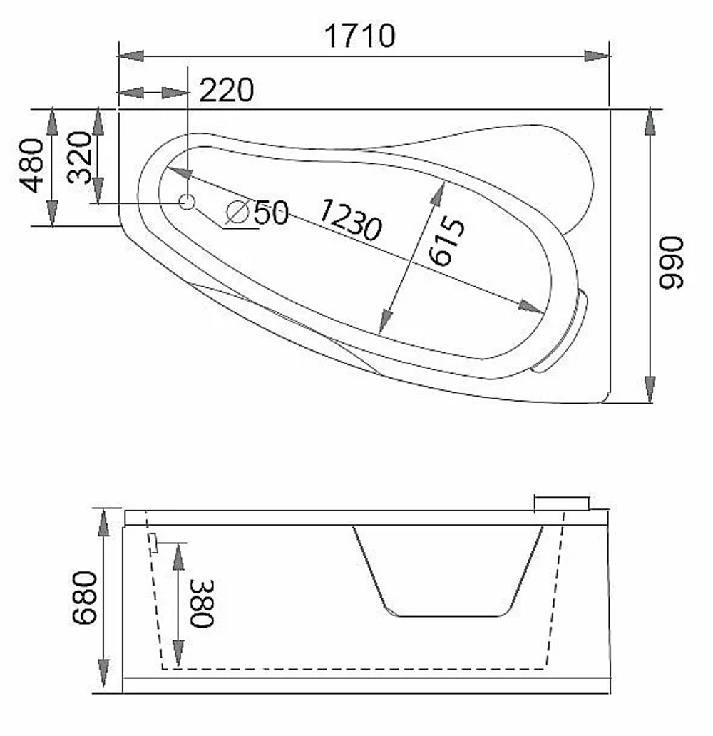 Ванна акриловая Gemy Glass Panel G9046-II K 171х100 белая с гидромассажем