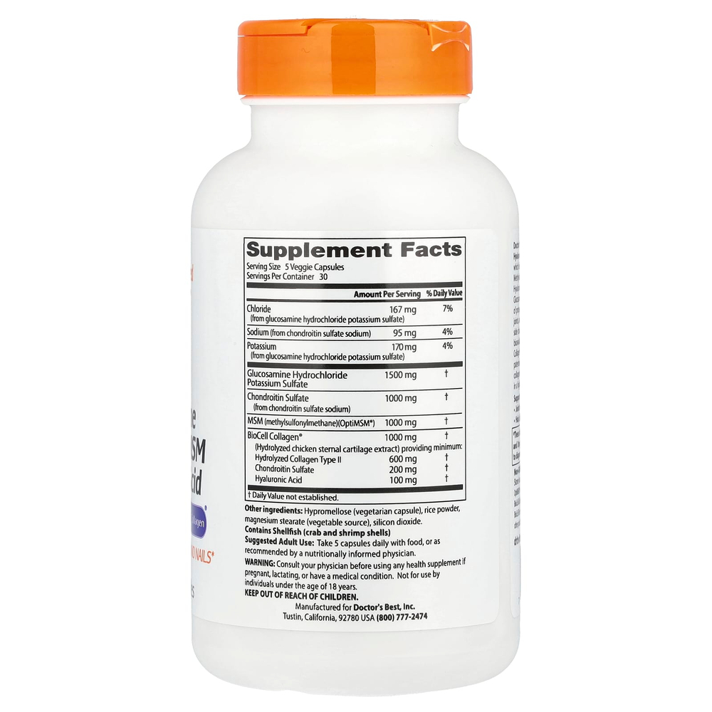 Doctor's Best, глюкозамин, хондроитин, МСМ и гиалуроновая кислота с OptiMSM® и BioCell Collagen®, 150 растительных капсул