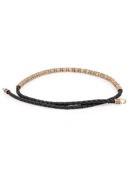 Браслет набор рун 24 шт из бронзы на черном кожаном шнуре с замком Captain Hook, сзади в развернутом виде