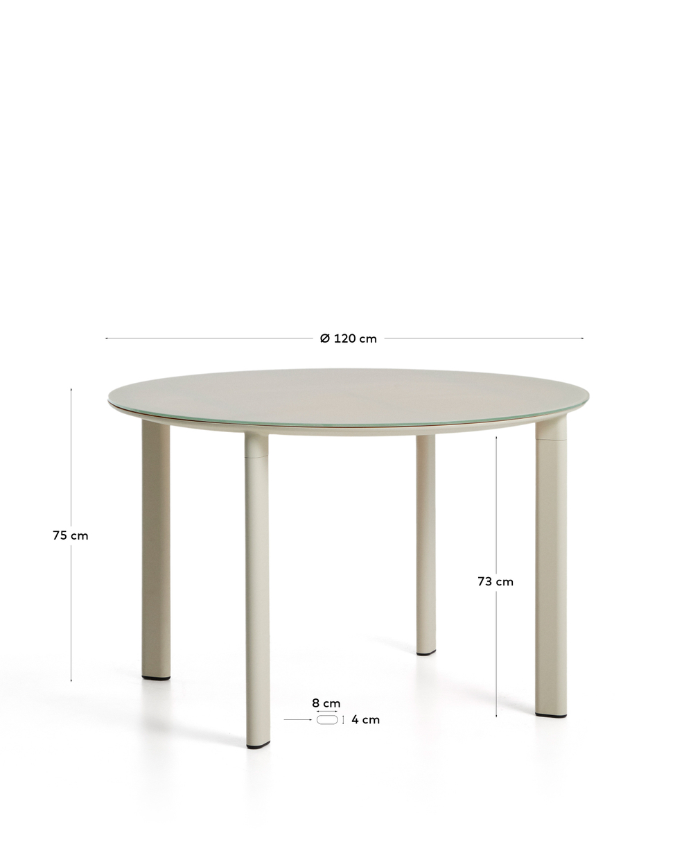 Уличный стол Erice из алюминия и закаленного стекла цвета экрю, 120 см