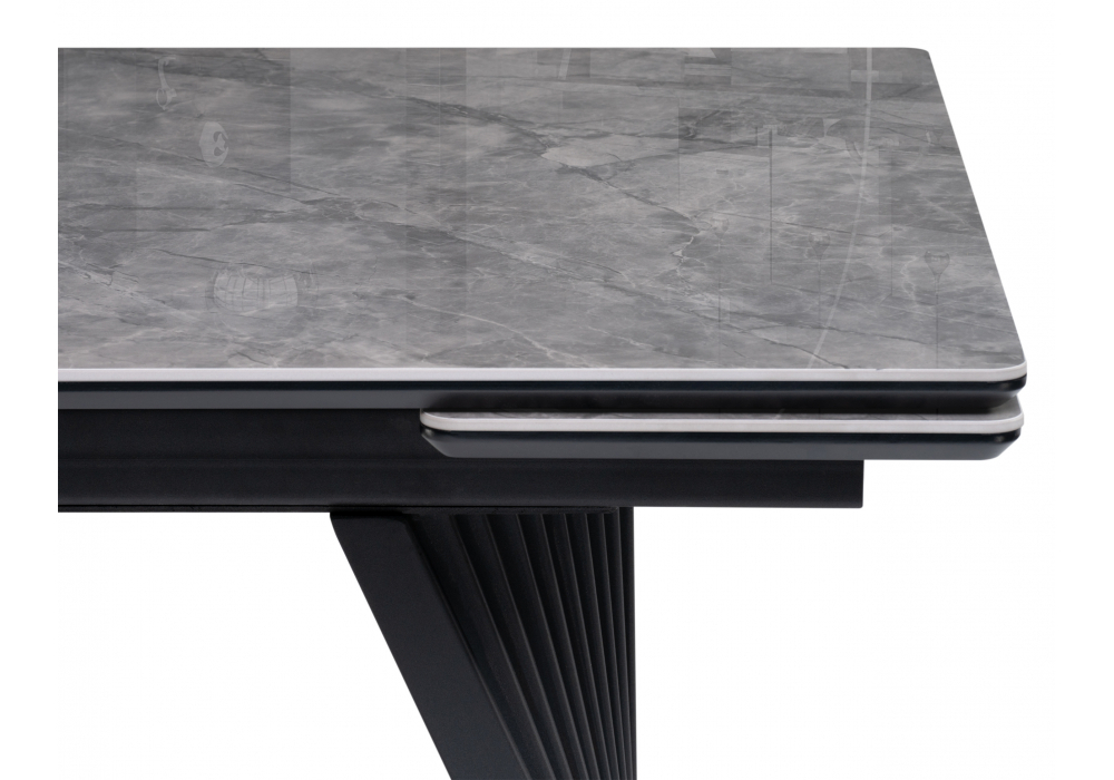 Керамический стол Woodville Вейв 160(220)х89х75 серый мрамор baolai, черный, ножки черные