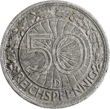 50 рейхспфеннигов 1928 Германия "D"