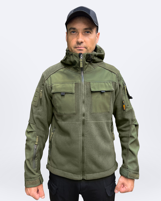 Флисовая кофта с капюшоном, Олива