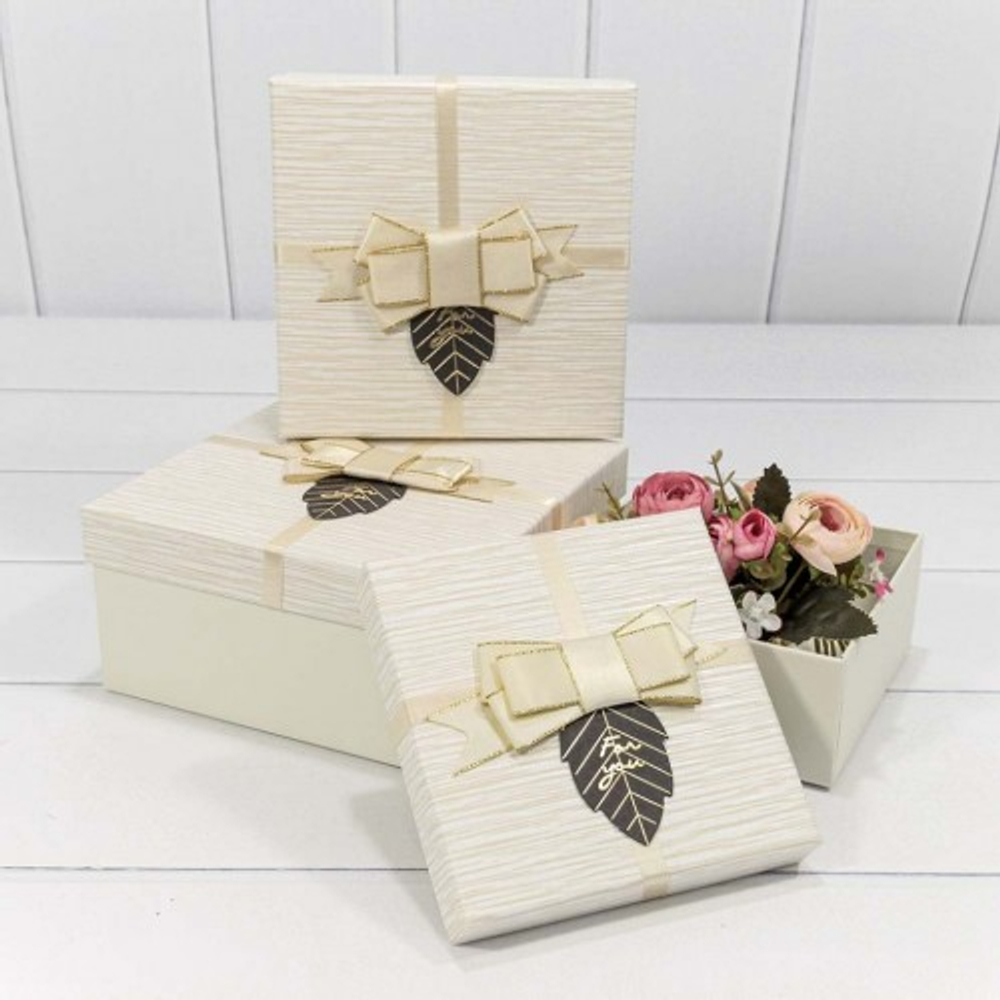 Коробка 19х19х9.5 см Набор 3 шт "For You" с бантом (Белый)