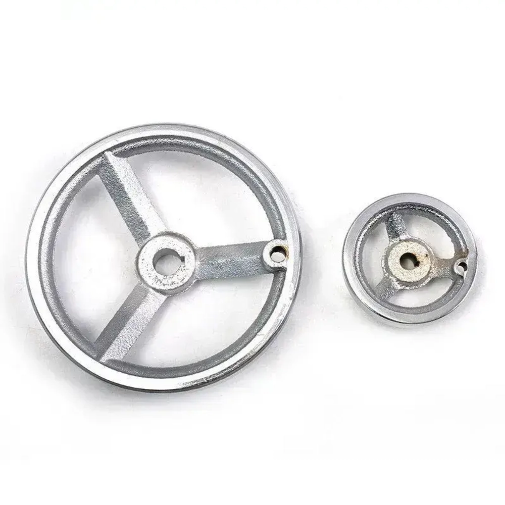 Маховик чугун 125х14х5мм (Dxdxb) с 3-мя спицами, с ручкой М8