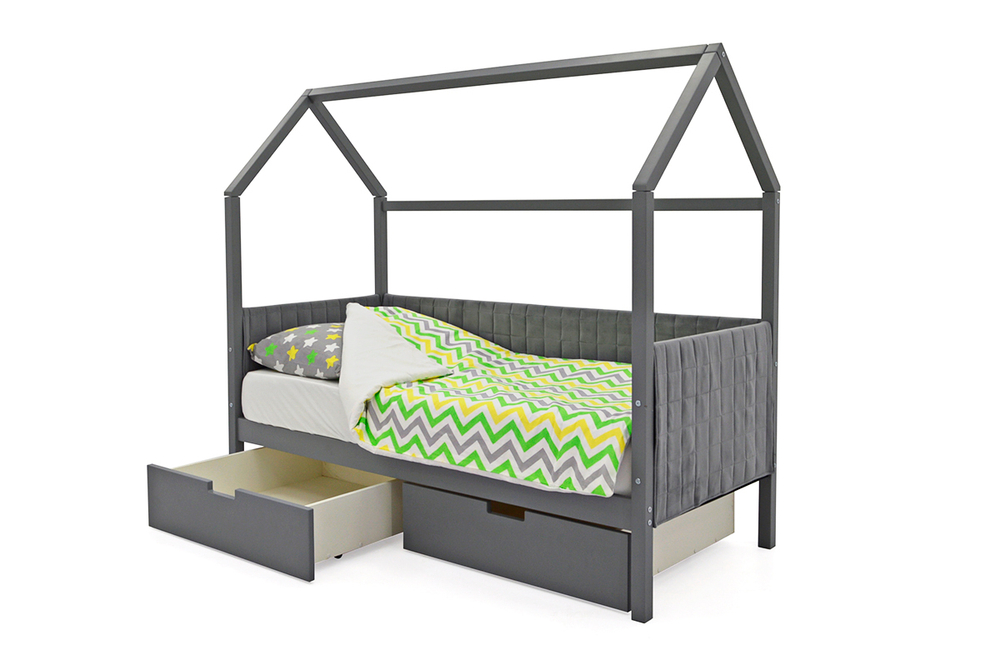 Детская кровать-домик мягкий Бельмарко Svogen графит