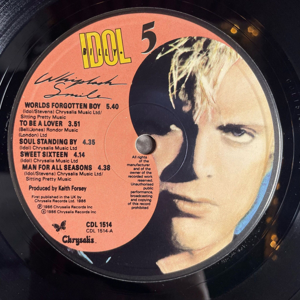 Винтажная виниловая пластинка LP Billy Idol Whiplash Smile (UK 1986)