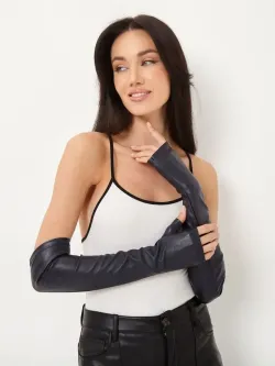 Перчатки длинные без пальцев кожаные