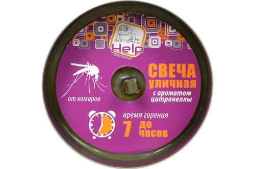 Свеча уличная от комаров Help, с ароматом цитронеллы, в жестяной банке 230211---