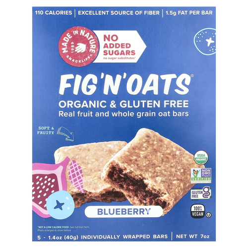 Made in Nature, Fig 'N' Oats®, голубика, 5 батончиков в индивидуальной упаковке, 40 г (1,4 унции) каждый
