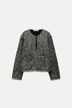 ZARA КАРДИГАН С БУСИНАМИ И ПАЙЕТКАМИ, ЧЕРНЫЙ