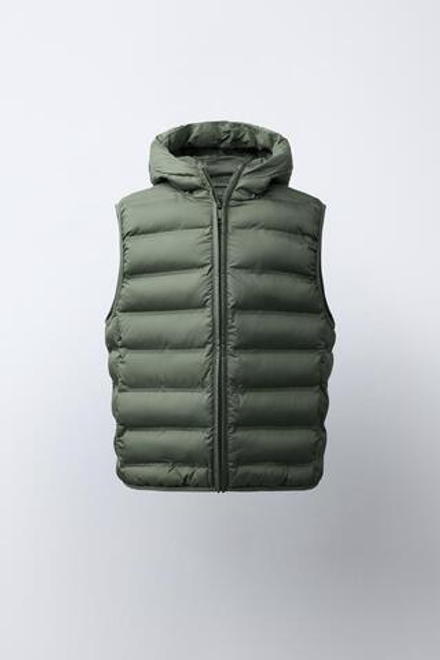 ZARA ЛЕГКИЙ ЖИЛЕТ С КАПЮШОНОМ WATER REPELLENT, ХАКИ