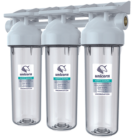 KSBP  1/2 TRIO Магистральный фильтр 10", тройной прозр. корпус, 1/2"