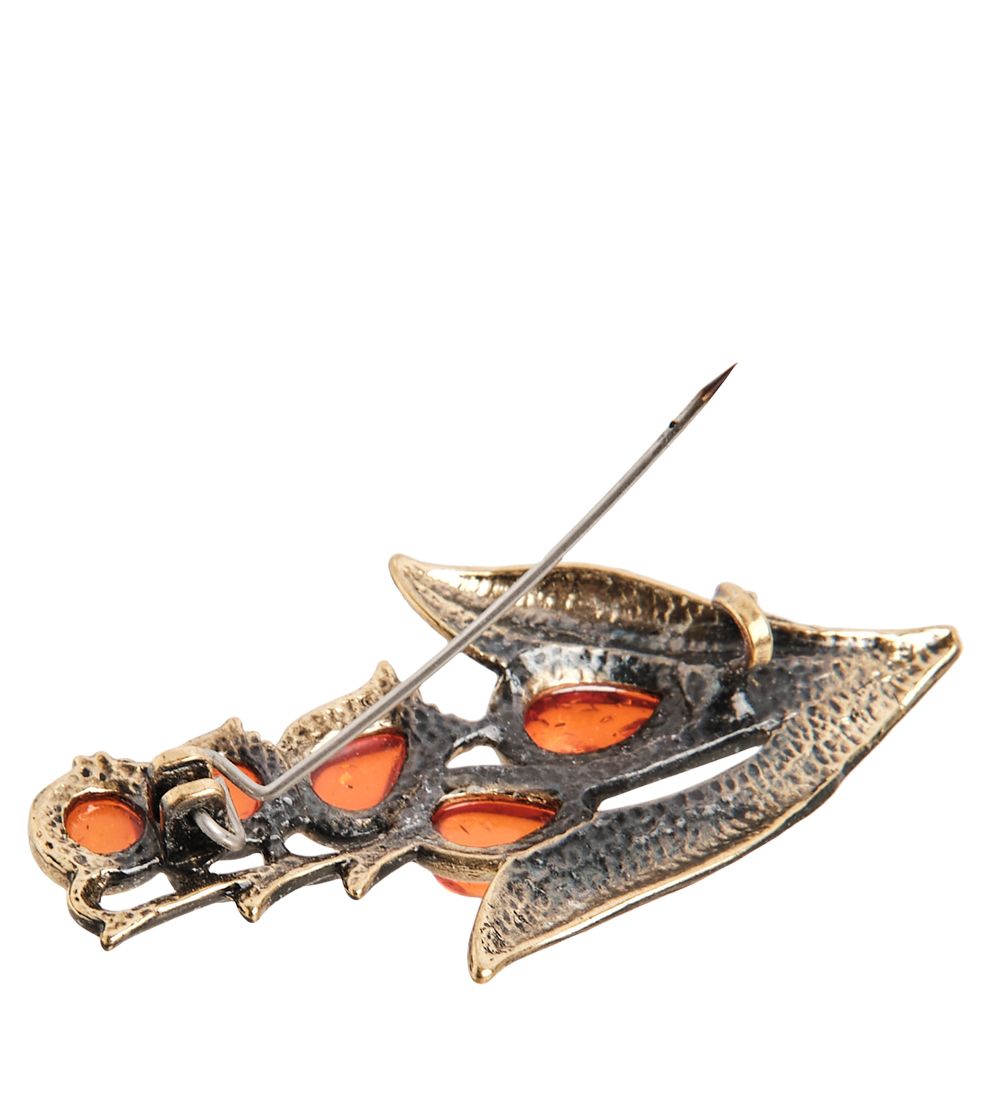 AM-2346 Брошь «Ландыш Лесной» (латунь, янтарь)