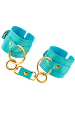 Голубые однослойные кожаные наручники (Цвет: голубой)