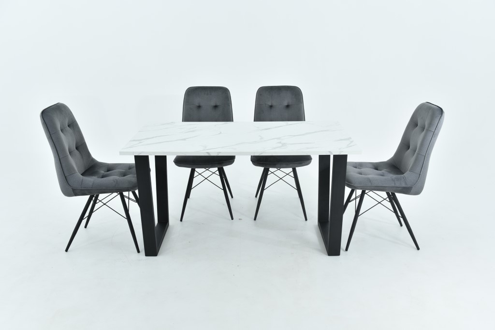 Стол Аврора Родос, Черный матовый Муар/Камень белый