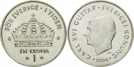 Швеция 1 крона, 2001-2012 Король Карл XVI Густав XF