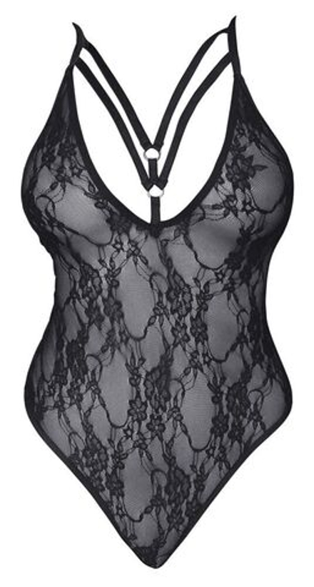 Эффектное кружевное боди со стрепами