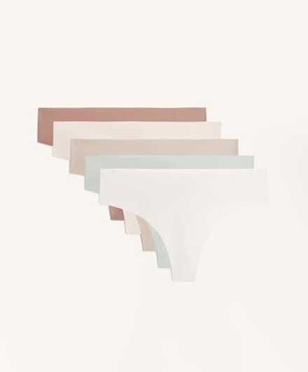 OYSHO Набор из 5 бесшовных трусов-стрингов, бежевый