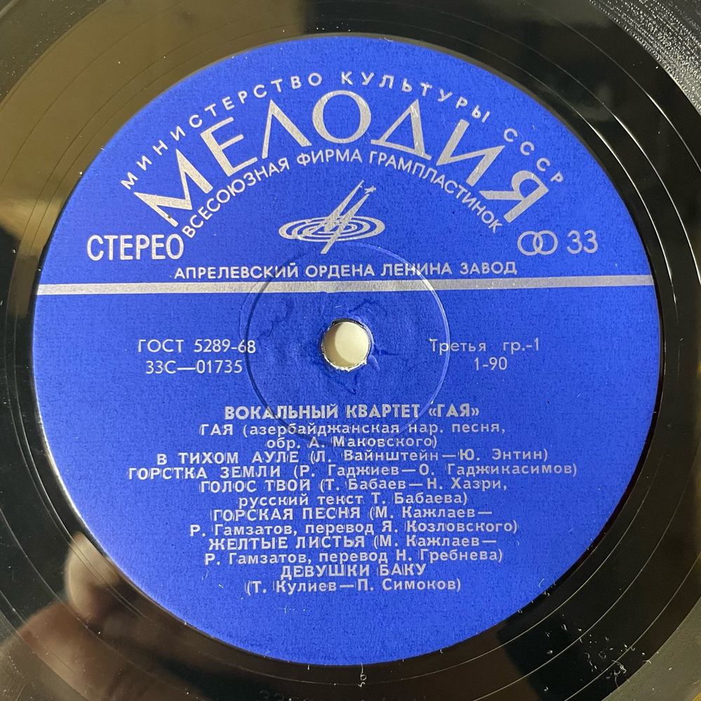 Винтажная виниловая пластинка LP Вокальной Инструменльный Ансамбль ГАЯ (СССР 1969)