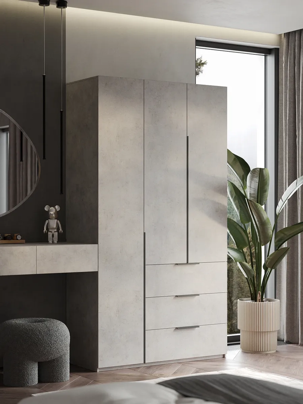 Шкаф Распашной Серый 120x220x52,5 SOHO с ящиками