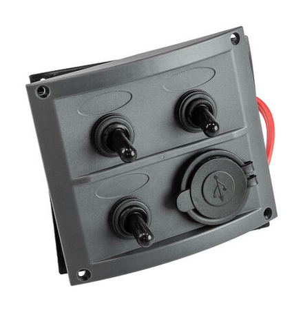 Панель бортового питания 3 переключателя, USB зарядка, предохранители, серый корпус