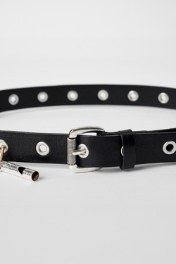 ZARA X KATE MOSS КОЖАНЫЙ РЕМЕНЬ С КОНТРАСТНЫМИ ДЕТАЛЯМИ, ЧЕРНЫЙ