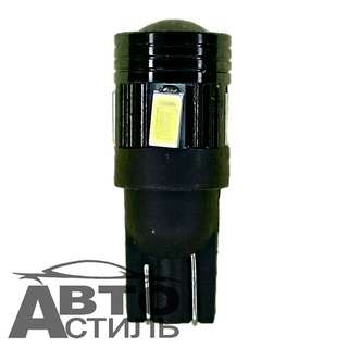 Светодиод 12V T10  6SMD 5730 WHITE LENS Черный корпус (без цокольн) Линза+2SMD+4SMD