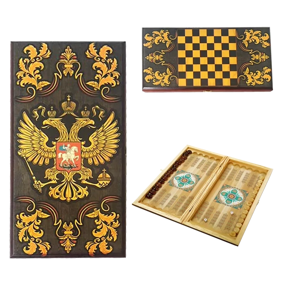 Набор шашки и нарды "Державные" в деревянном коробе, средние SA-DZ-M