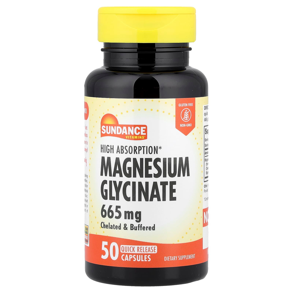 Sundance Vitamins, High Absorption, глицинат магния, 665 мг, 50 капсул с быстрым высвобождением