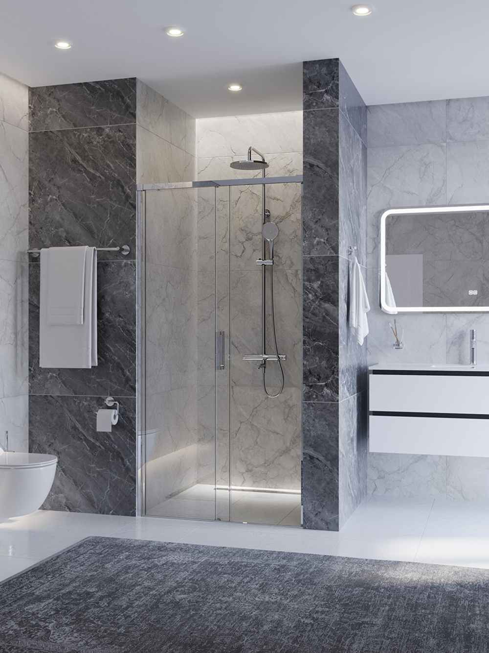 Душевая дверь CEZARES PLANE-BF-1-100-C-GM, 100х195, профиль оружейная сталь, стекло прозрачное