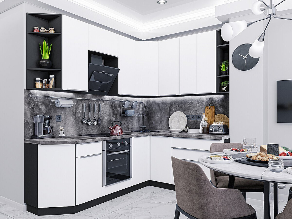 Угловая модульная кухня Фьюжн-04 Silky White - Белый 2140*2500/1800*600