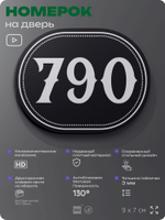 Номерок на дверь квартиры 790, для кабинета, офиса, шильдик 9 х 7 см, черный, Айдентика Технолоджи