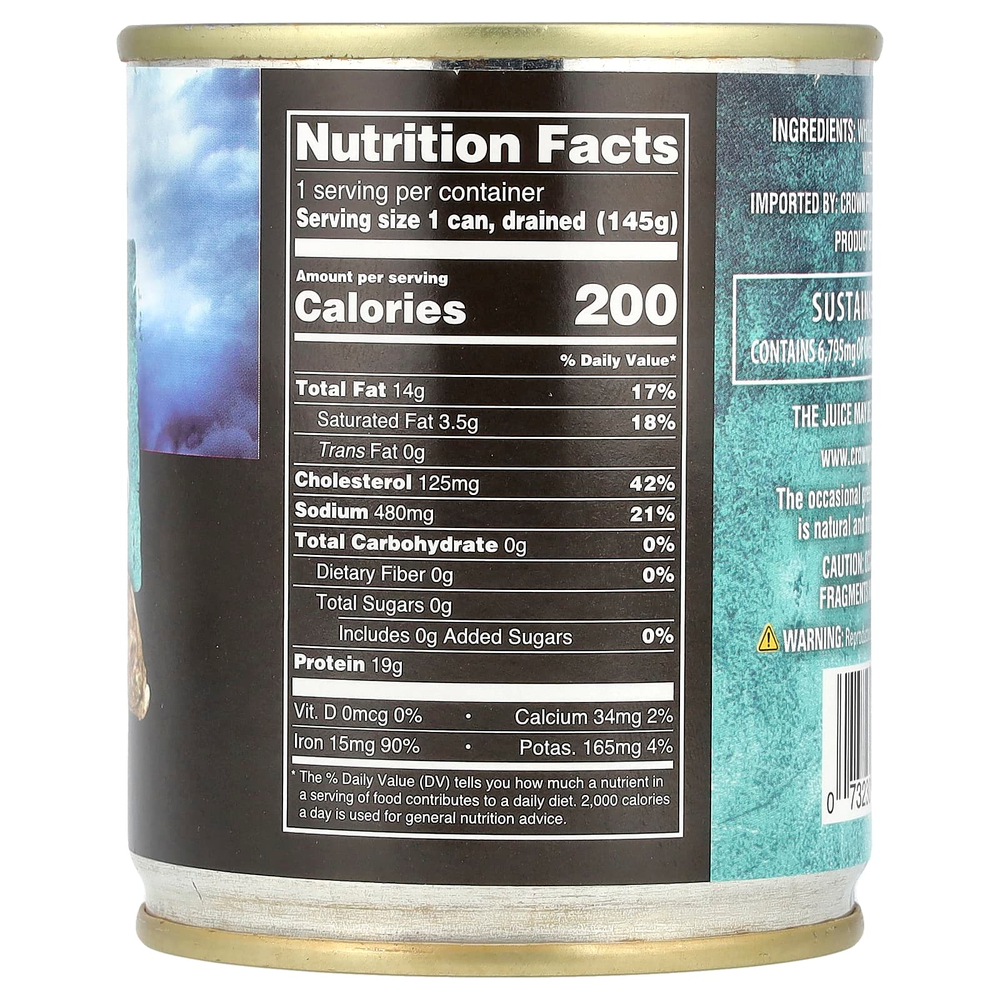 Crown Prince Natural, целые устрицы, в воде, 226 г (8 унций)