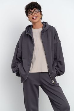 Худи на молнии с защипами на рукавах цвета антрацит