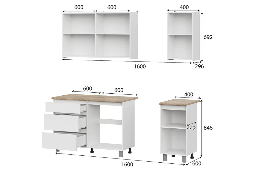 Кухонный гарнитур Den 1,6м Белый/Дуб Сонома