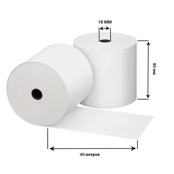 80мм*40м Чековая лента, втулка d=18мм, термохимическая, однослойная