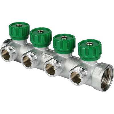 Коллектор регулирующий 1" (ВР-НР) с 4 отв. 1/2"EU с вставкой под плоское уплотнение