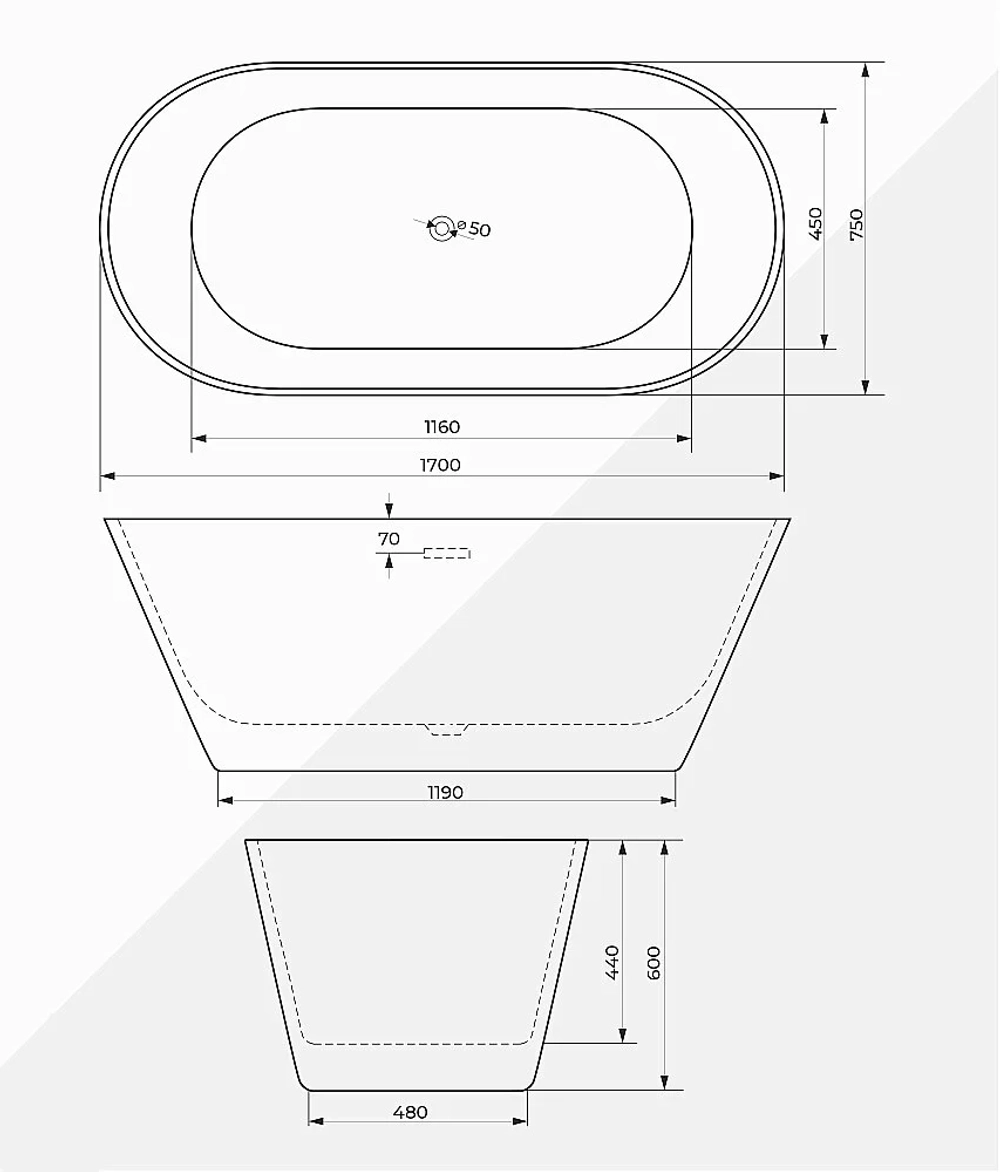 Ванна акриловая Ceruttispa TONIA CT11230 170х75 белая