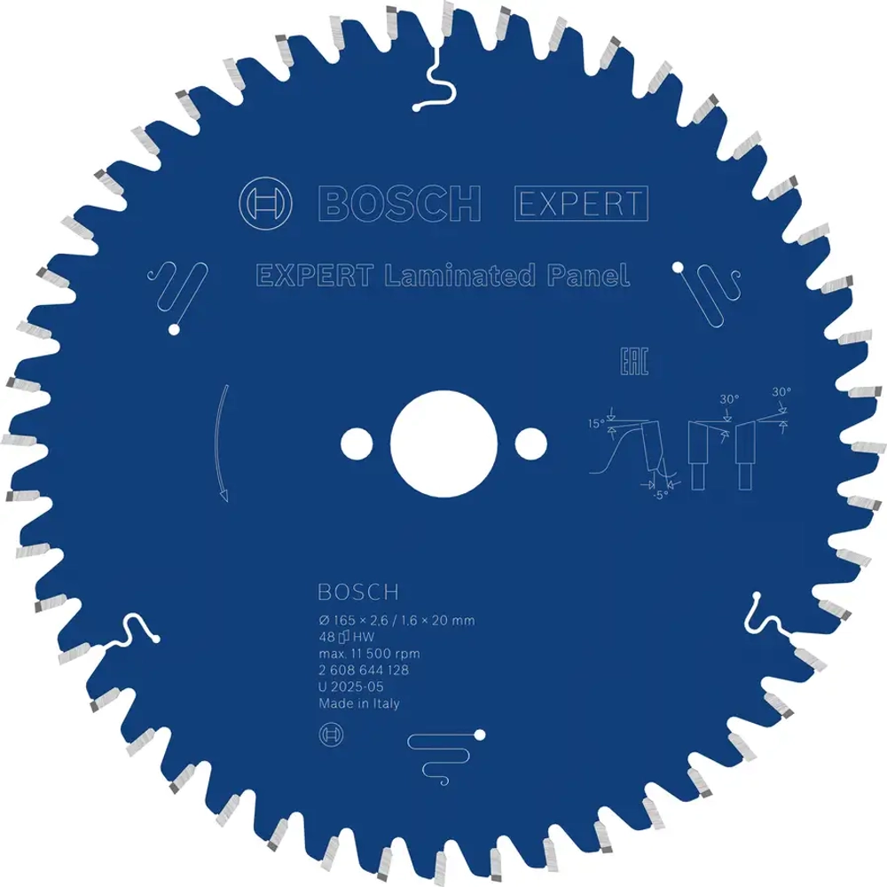 Пильный диск для ламинированных панелей (HPL) 165x20x2.6/1.6x48T BOSCH 2608644128