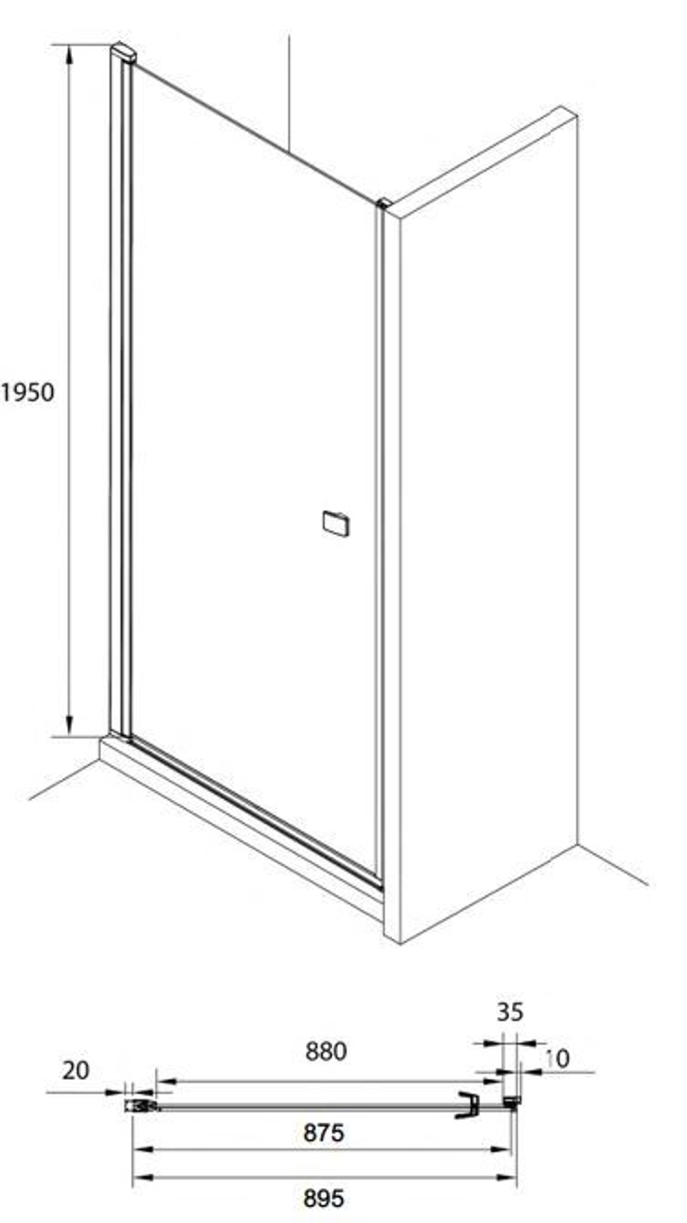 Дверь распашная Roca Capital 900x1950, стекло прозрачное, черная 7M4709016M