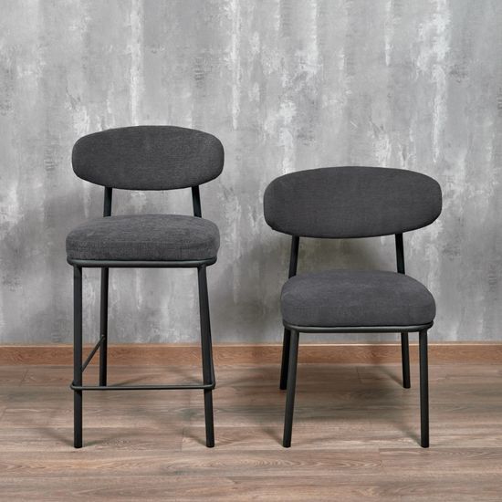 Стул полубарный Lucas 2 серый шенилл с чёрными ножками