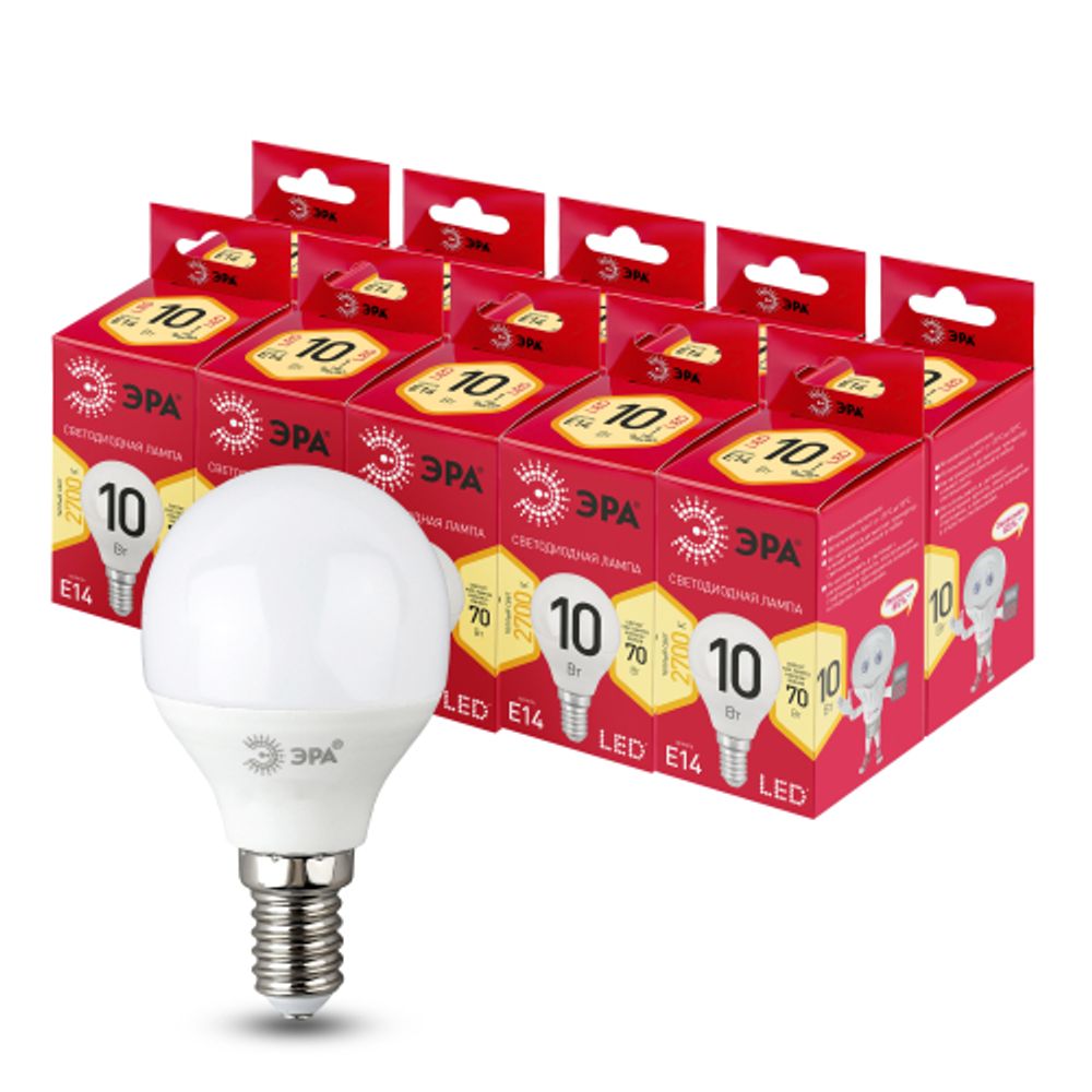 Лампа светодиодная ЭРА RED LINE LED P45-10W-827-E14 R 10Вт шар теплый белый свет E14 | Лампы cветодиодные Шар (G/P)