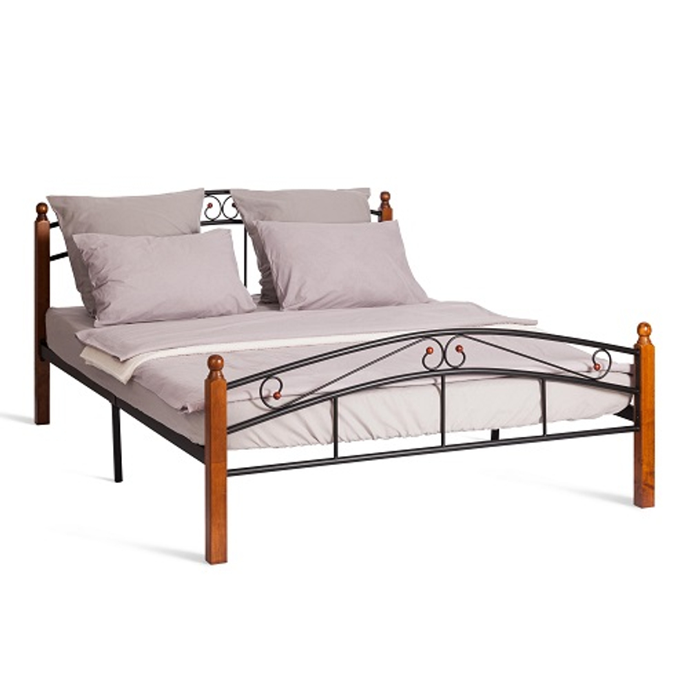 Кровать AT-8077 дерево гевея/металл, 160*200 см (Queen bed), красный дуб/черный