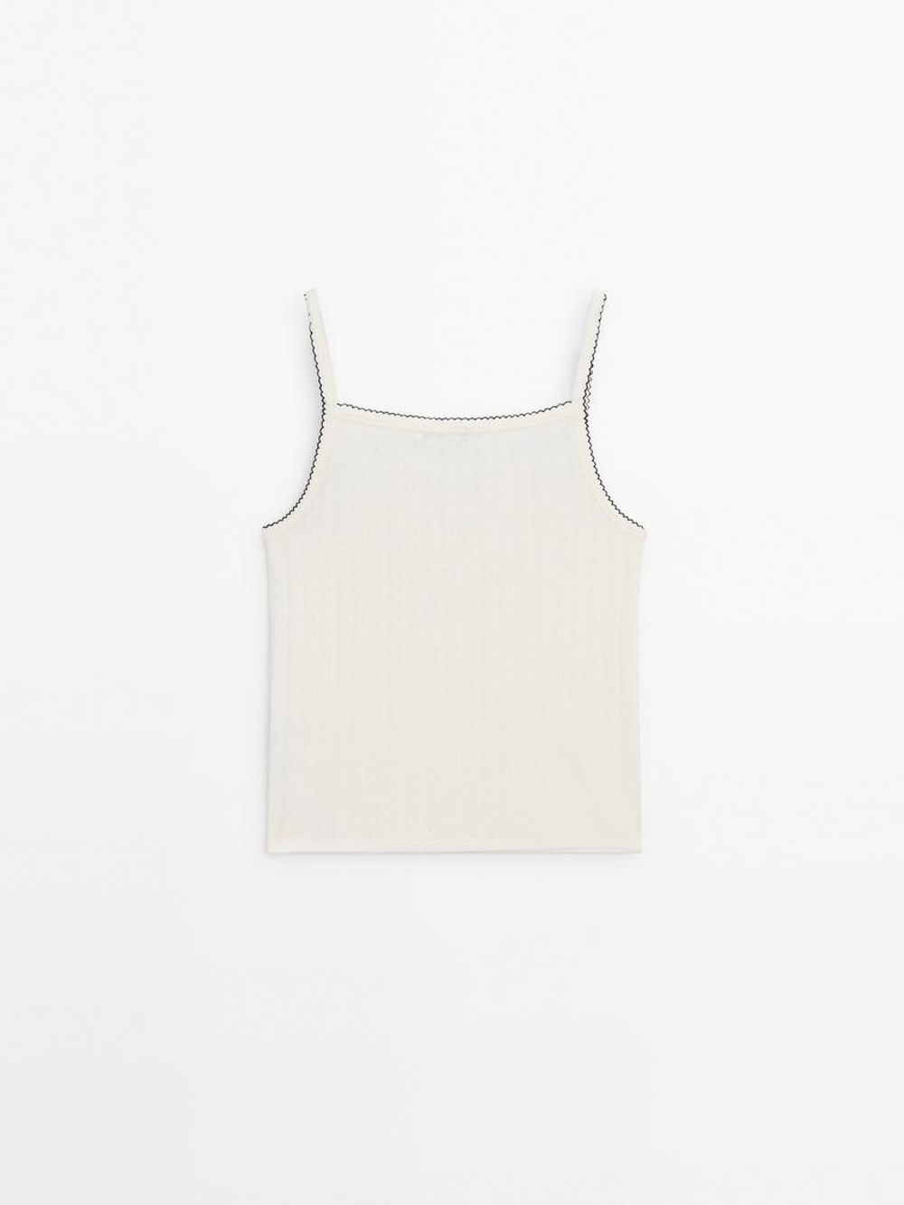 Massimo Dutti Трикотажный топ на бретелях, натуральный, кремовый