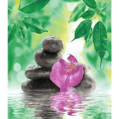 Штора для ванной комнаты Фотопринт 180*180 "КАМНИ и ОРХИДЕЯ" с кольцами YQL-DX-129